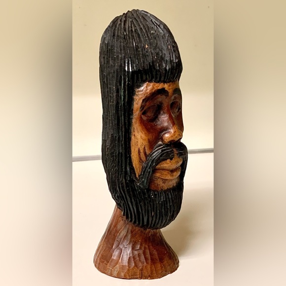 Vintage Solid Hand Carved Lignum Vitae Jamaican Bearded Rastafarian Statue Bust - Picture 13 of 15